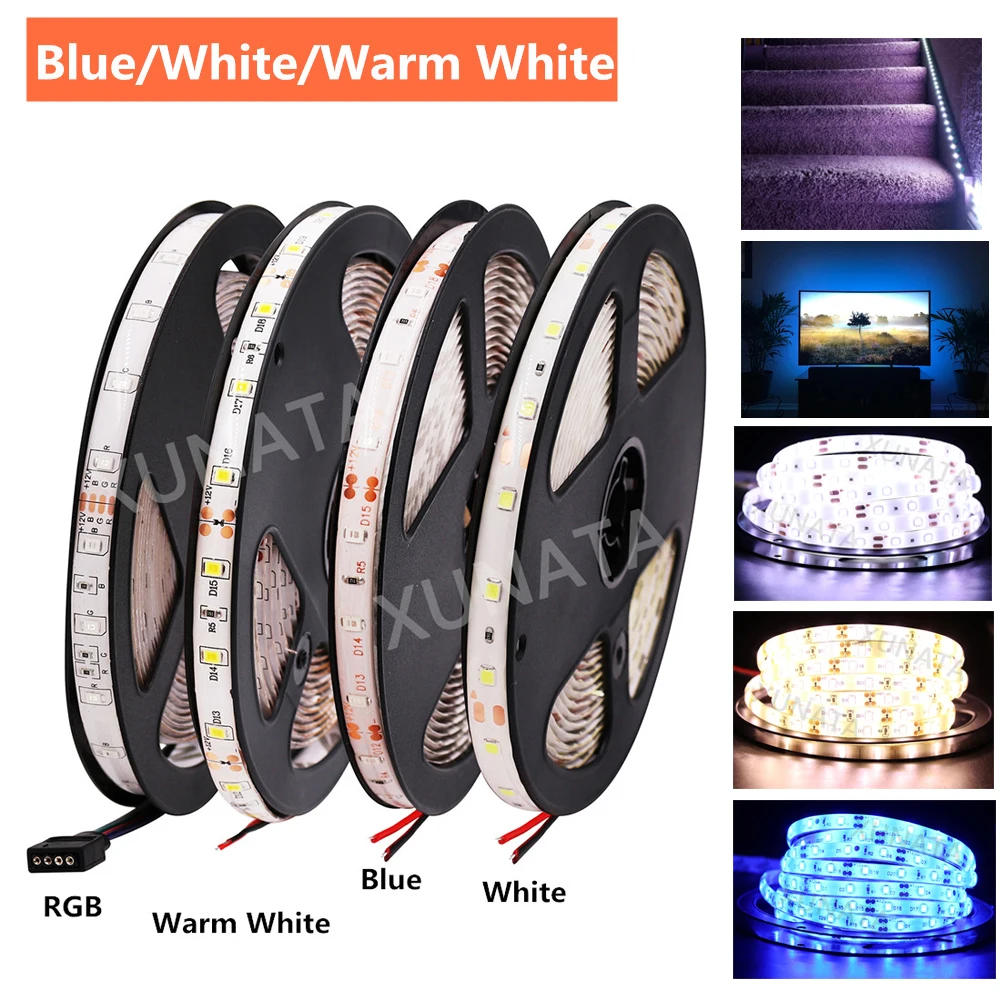 Tira de luces LED RGB 5050 para decoración de interiores, 12V, 60LED/m, lámpara de luz LED impermeable, guirnalda de cocina, 5m, 2835