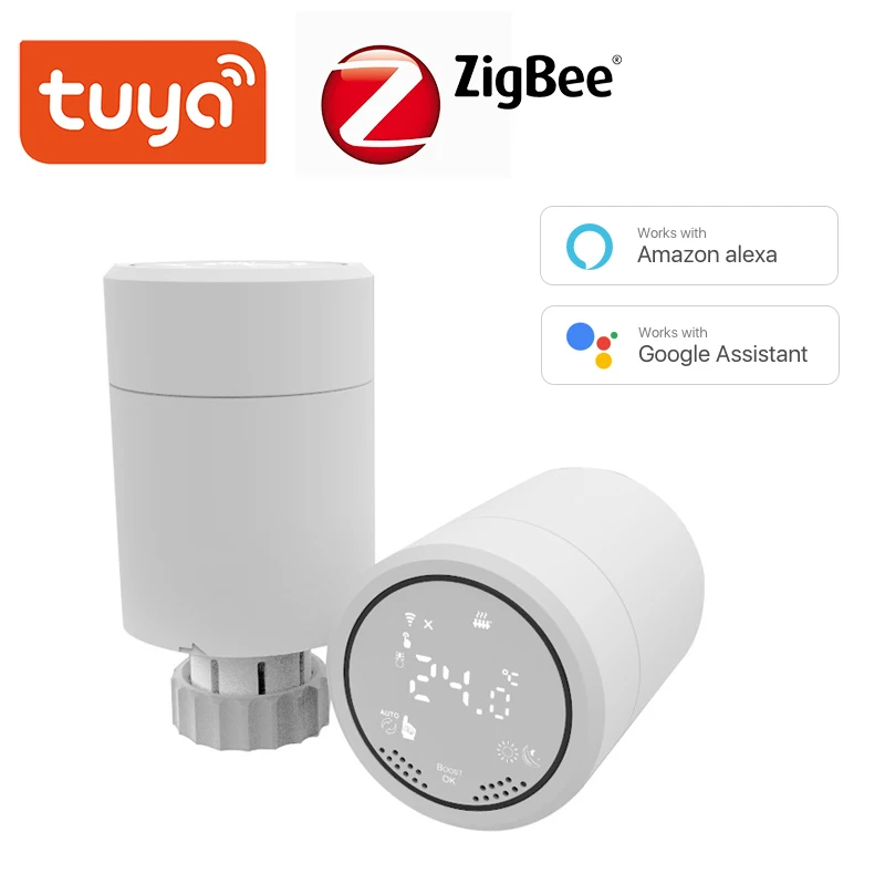 Привод радиатора Tuya Smart ZigBee, программируемый термостатический клапан, регулятор температуры, голосовое управление через Google