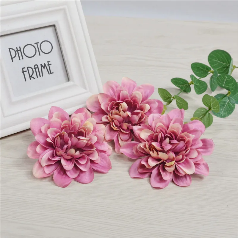 5Pcs 10CM Artificial Fake Silk Dahlia Chrysanthemum Flower Heads For DIY Wedding Wall Home Garden Decoration Accessories Props