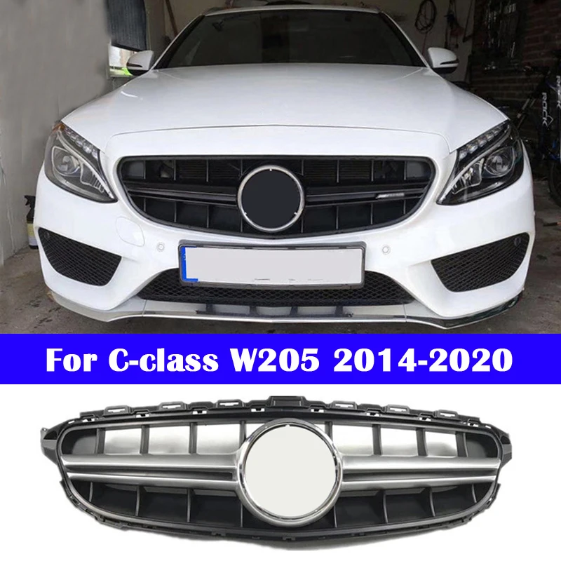 

For Benz C-class W205 2014-2020 C43 Car Styling Middle grille to C63S ABS plastic Center Grill For AMG vertical bar bumper