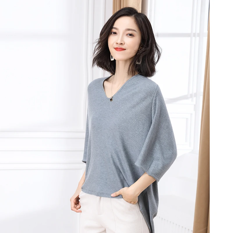 

New Arrival Spring Women Solid Color V-Neck Knit Wool Blouse Tops Female Fashion Knit Clothes Pullover Free Shipping