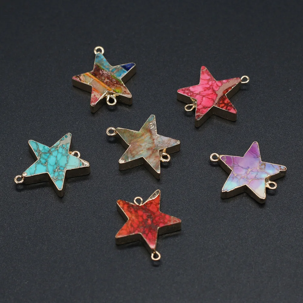 Natural Stone Double Hole Connector Star-shaped Ocean Emperor Stones Charms Pendant for Jewelry Making DIY Bracelet Earring Gift