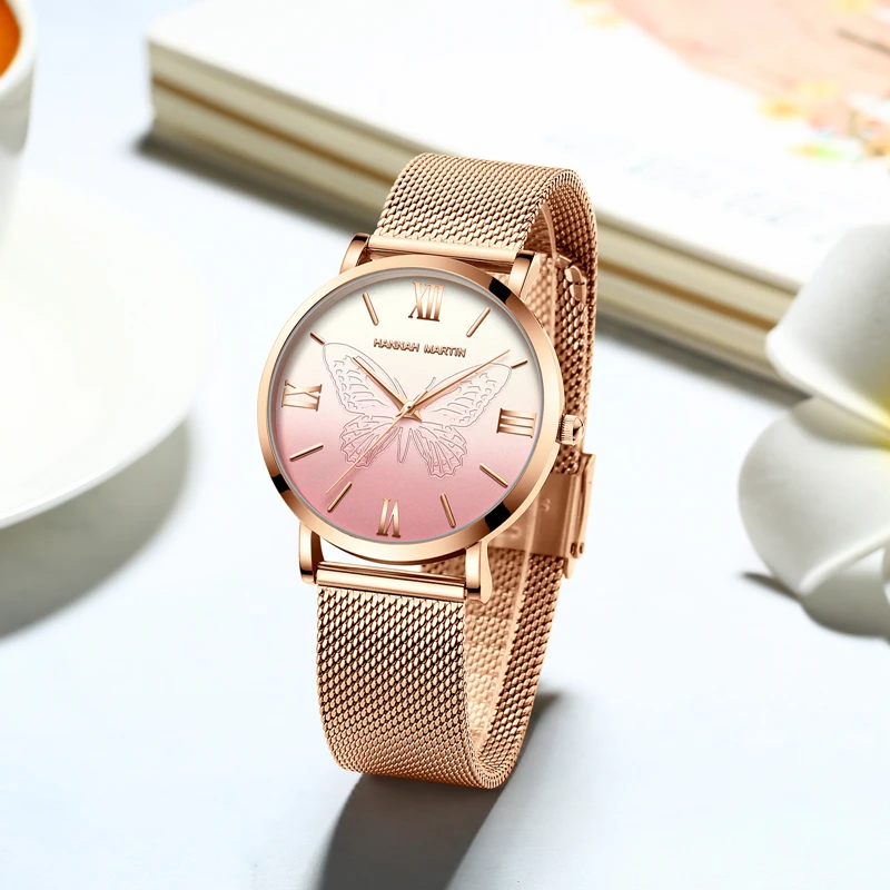 Women Watches Japan Quartz Movement 3D Butterfly Top Brand Luxury Stainless Steel Waterproof Wristwatches relogio feminino