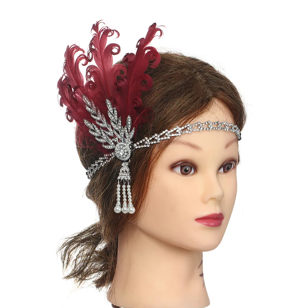 New White Red Feather Gatsby 1920's Headband Flapper Charleston costume accessories GreenHeadpiece Great Gatsby feather headband