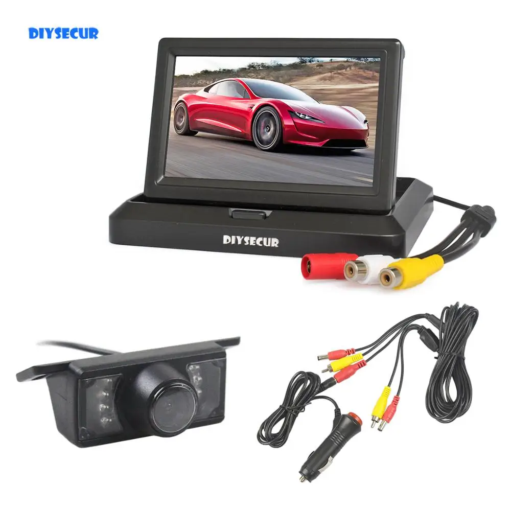 

DIYSECUR Wired 5" 800 x 480 Foldabel Car Monitor Night Vision Backup Reverse Camera Car Rear View Camera