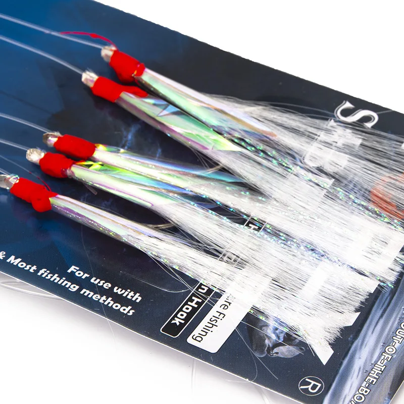 Lot d'hameçons de pêche en mer, lot de 5 pièces, matériel de pêche en bateau avec fil et plumes