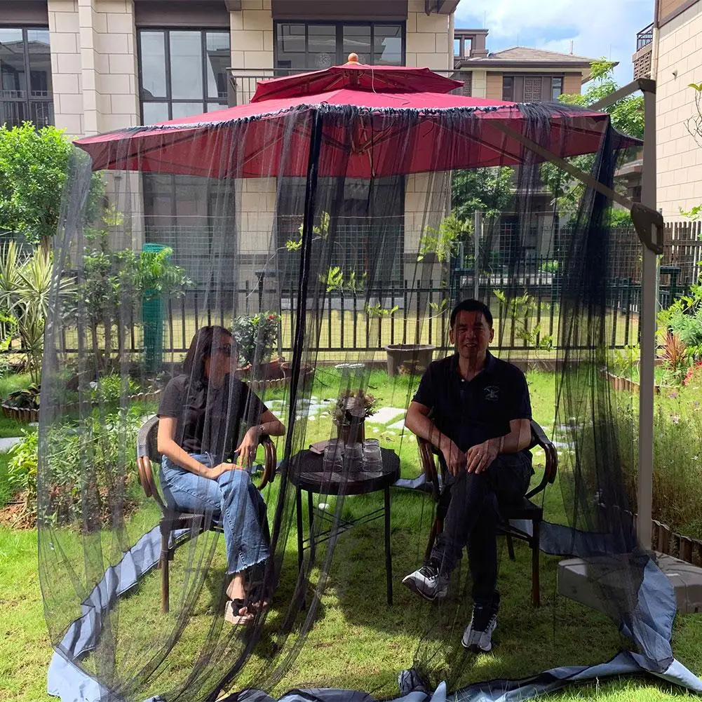 Outdoor Circular Patio Umbrella Mosquito Netting Mesh Screen with Zipper Patio Tables Picnic Net Cover UV Resistant Mosquito Net