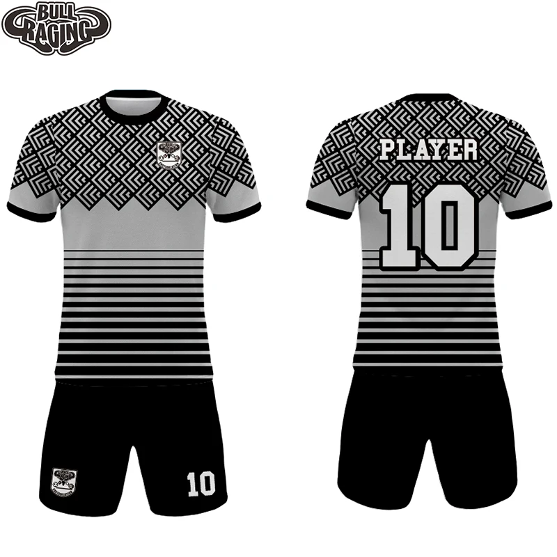 grey black personalized soccer jersey custom sublimation soccer club tops jersey shorts