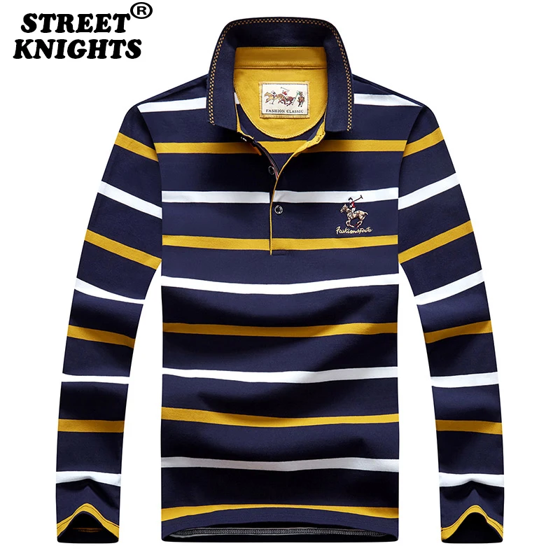 Hot 2023 Stripe Men Polo Shirt Cotton Long Sleeve Shirt 2023 New Spring Autumn Embroidery Warm Casual Fashion Polo Shirt Men