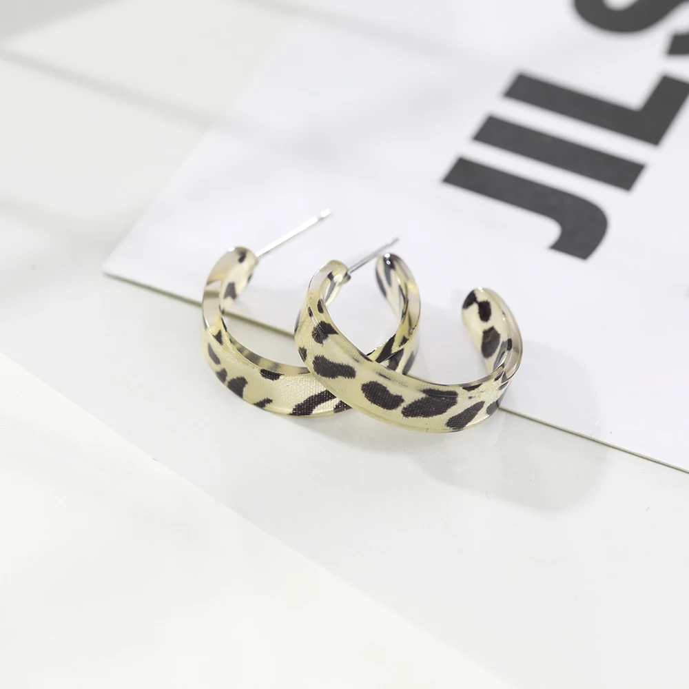 New Korean Statement Earrings for Women Brown Leopard Geometric Hoop Earrings Vintage 2021 Trend Fashion Jewelry Gifts Creative