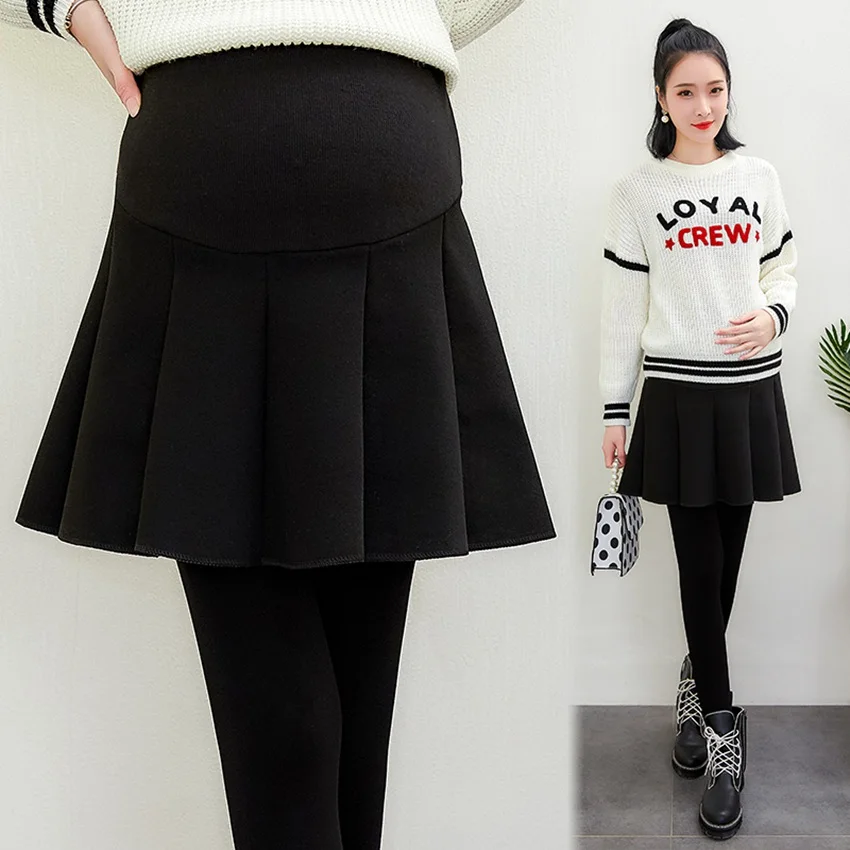 New pregnant women Half body skirt autumn and winter pregnant women woolen skirt stomach lift wavy skirt A word skirt culottes