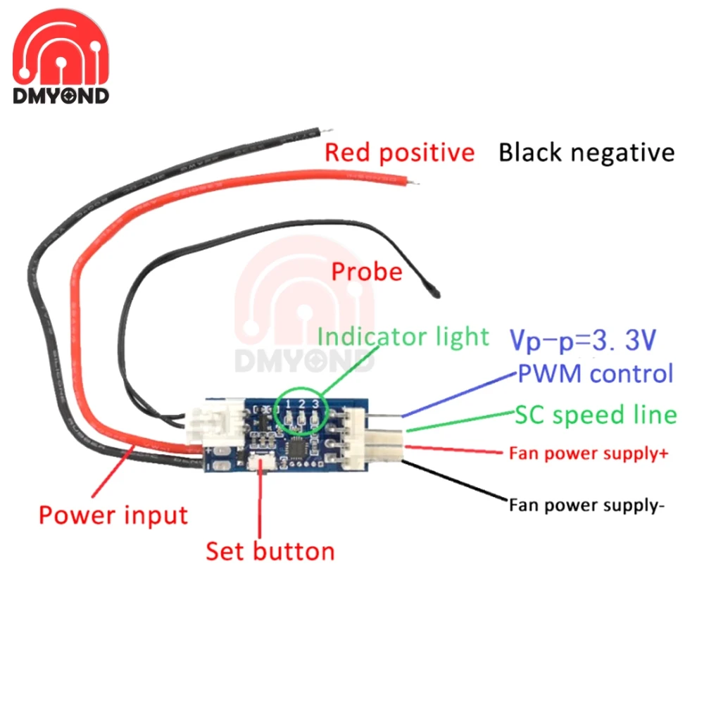 2-3 4 Wires DC 5V/12V PWM Fan Temperature Speed Controller Governor Switch Temperature Control Module For PC Fan VHM-802 10/40CM