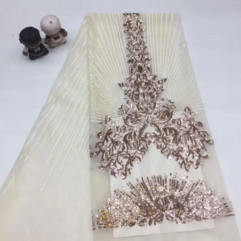 

Best selling classic sequin fabric African sequin embroidery French mesh lace Nigerian style lace dress wedding skirt fabric