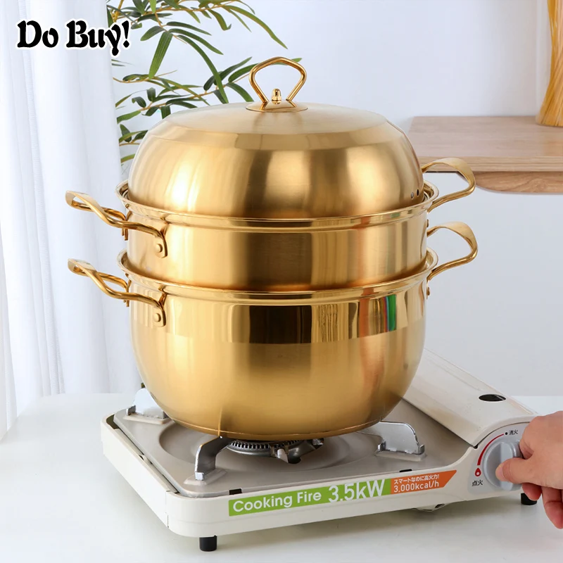 1 Pcs Steamer Pot Stainless Steel Three layer Thick Gold Steamer Pot Soup Steam Pot Cooking Pots Cooker Gas Stove