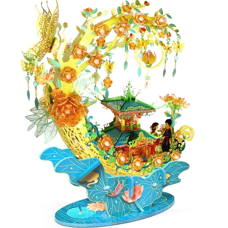 Picture Kingdom Flower boat Model kits with Color bracket 3D metal puzzle laser cutting Jigsaw DIY Toys gift for children