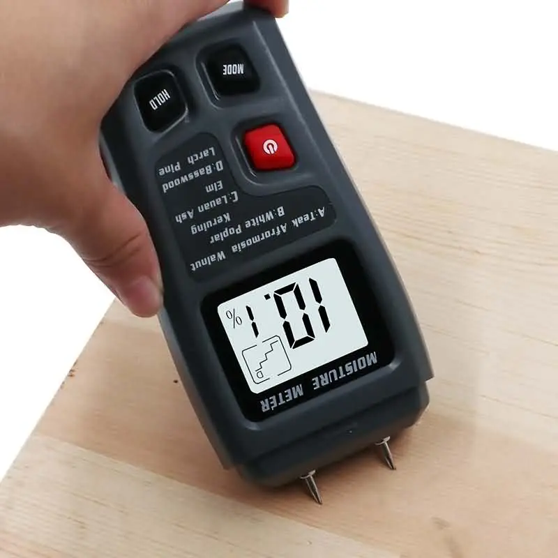 EMT01 Two Pins Digital Wood Moisture Meter 0-99.9% Wood Humidity Tester Timber Damp Detector with Large LCD Display