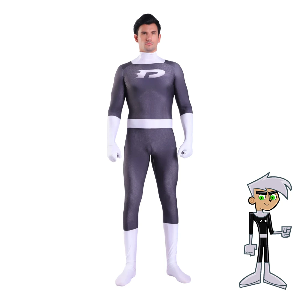 

DANNY PHANTOM 3D printing men Cosplay Costume DANNY PHANTOM Zentai Superhero Bodysuit Suit Jumpsuits anime holloween costumes