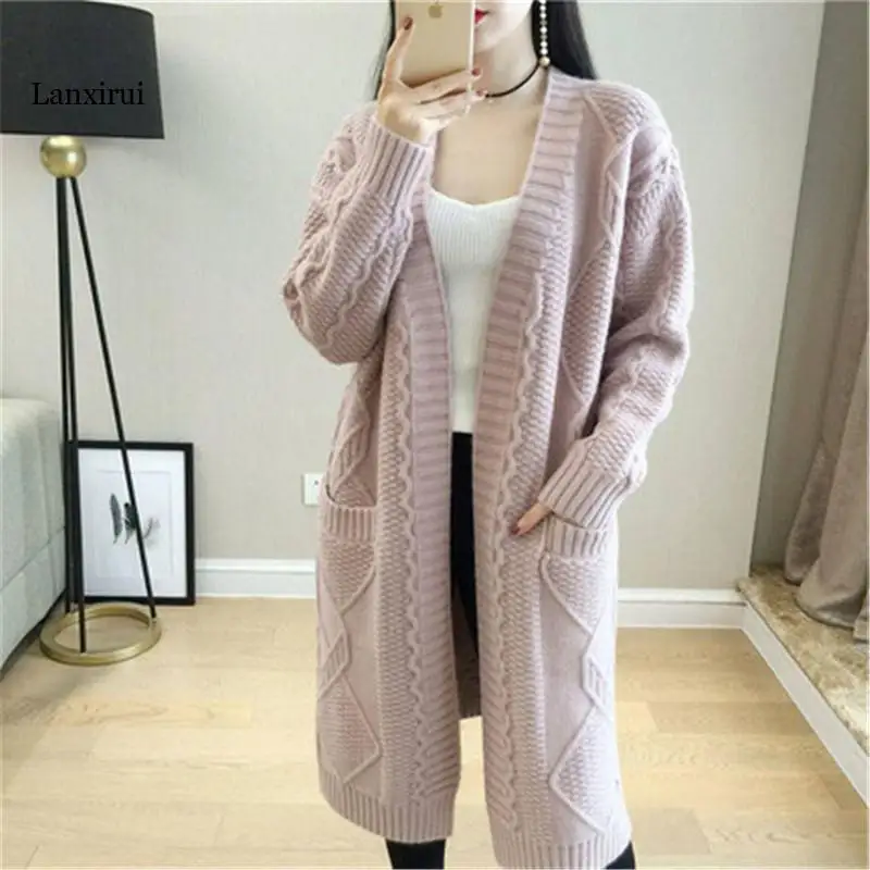 

Women Long Cardigans For Autumn Winter Warm Oversize Long Cardigans Poncho Korean Knit Jacket Sueter Mujer Solid