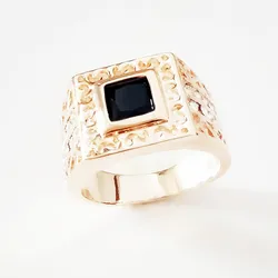 12MM Wide Rings For Men Plus Size 9-13  Vintage 585 Pink Gold Color Jewelry Black Cubic Zircon Rings Man Fashionable Ornaments