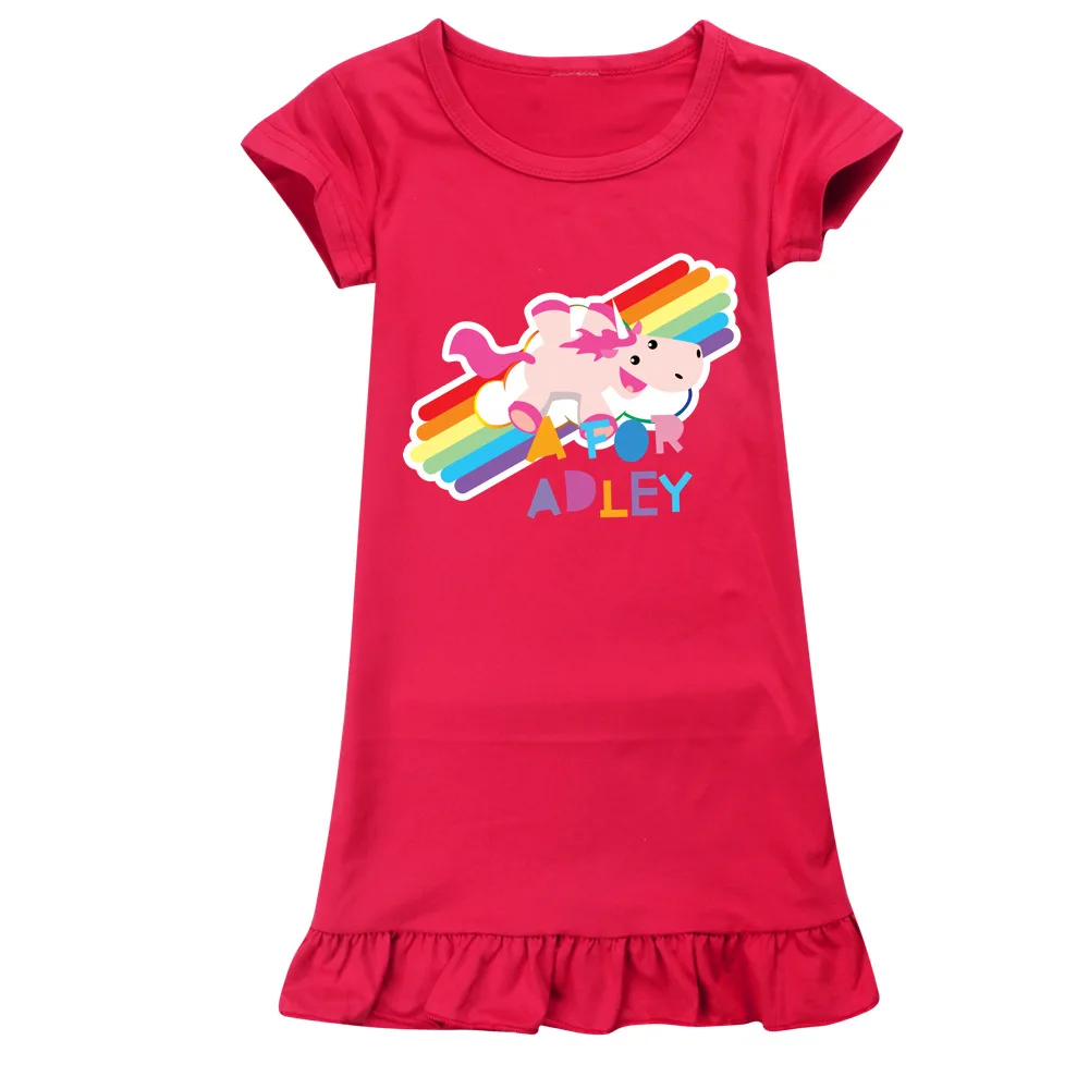 A for Adley Girls Cotton Dress Baby Nightdress Children Clothes 2022 Summer Kids Girls Cartoon Pajamas Teenager Night Dresses