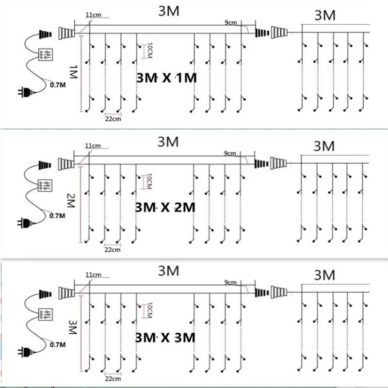 Bedroom Curtains Christmas Ornaments For The House Led Light Garlands Festoon Fairy Icicle Curtain Lights 3M*1/2M Plug Operated