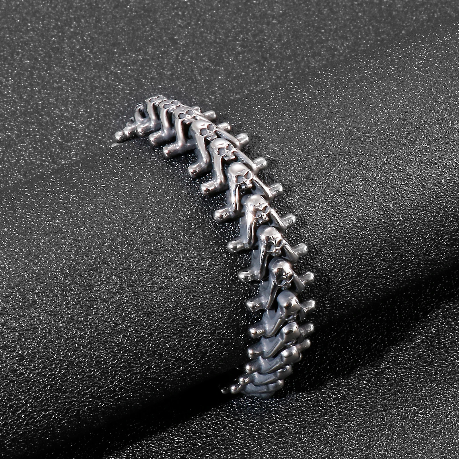 15mm Skull Centipede Bracelet Men Stainless Steel Gothic Dropship Jewelry