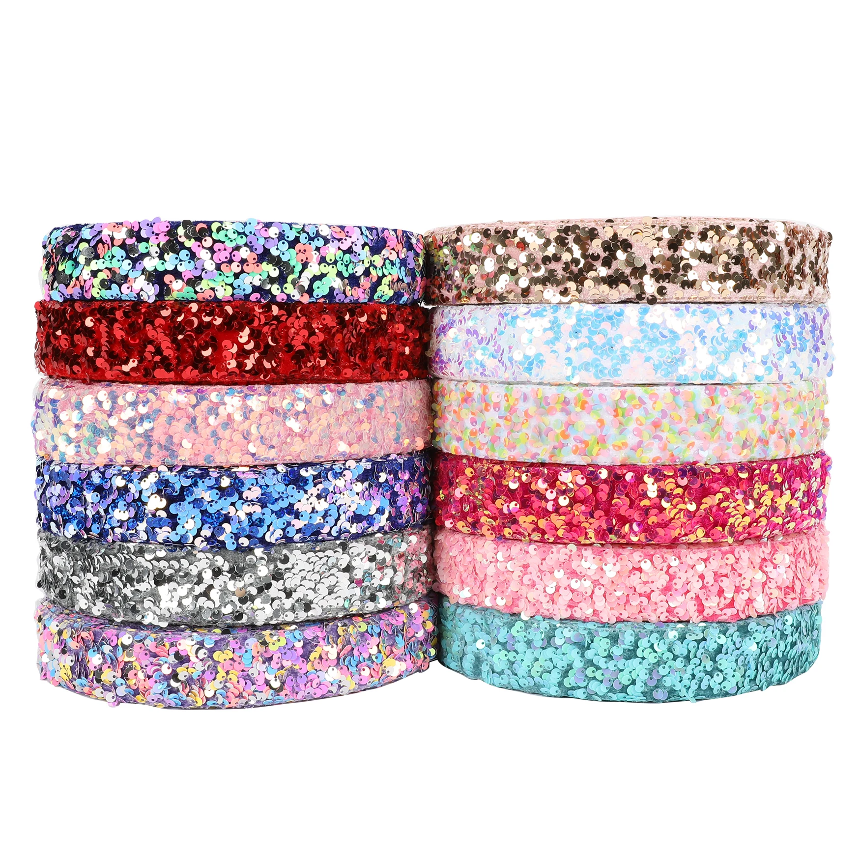 [HSDRIBBON] 38MM HSD-Genuine Series colorful Sequin Velvet Sequin Ribbon 25Yards/Roll