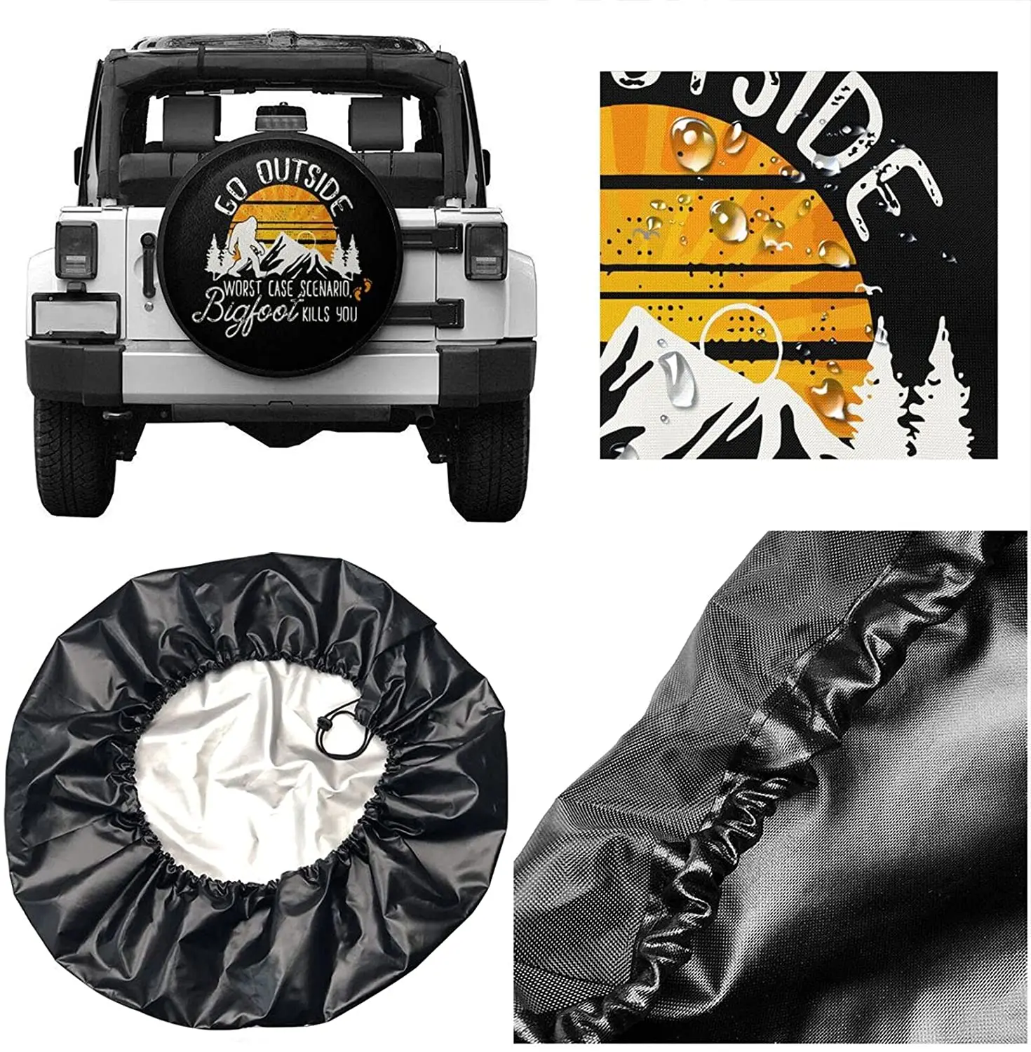 cozipink Go Outside Worst Case Scenario Spare Tire COVER CAR Weatherproof Wheel Vintage Bigfoot Mountain Forest