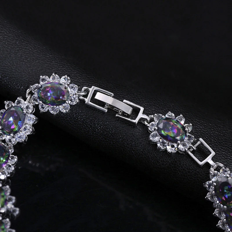 ThreeGraces  Brand Hot Sale Natural Mystic Rainbow Cubic Zirconia Crystal Bracelet Tennis Link Fashion Women Jewelry BR323