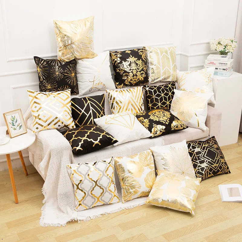 

New short plush pillowcase fashion home decoration cushion cover Living room sofa pillow cover square uses bronzing process 45cm