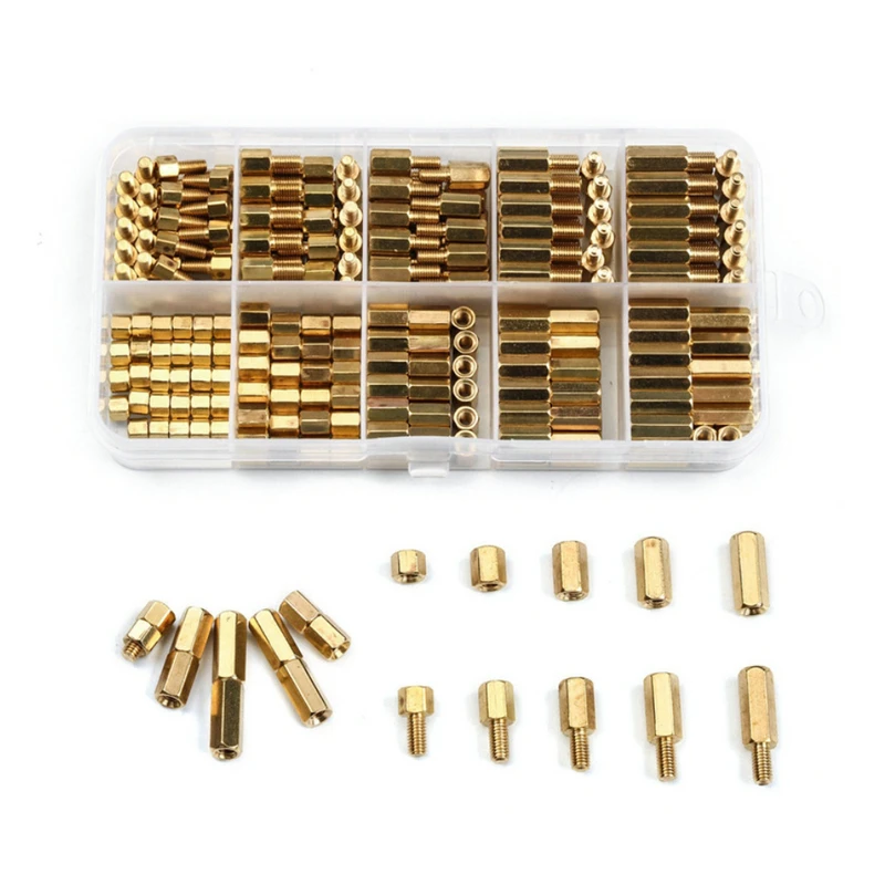 300Pcs M3 Brass Copper Pillar Set Stand  Male Female Hex Head Brass Standoff Spacer Screw Kit  PCB Circuit Board Stand Off Kit