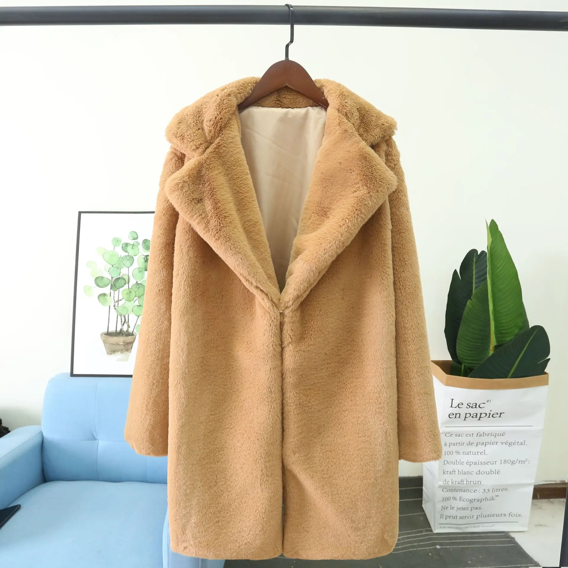 Imitation Fur Coat for Women, Casual Loose Coat, Turn-down Collar, Keep Warm, Artificial Fur, New Fashion, Autumn and Winter