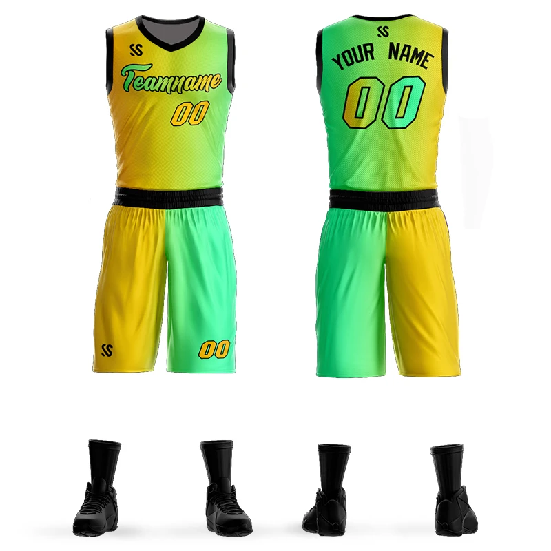 

Basketball Jersey Set Custom Sublimation Print Gradient College Basketball Game Training Shirt Vest With Shorts for Men/Youth