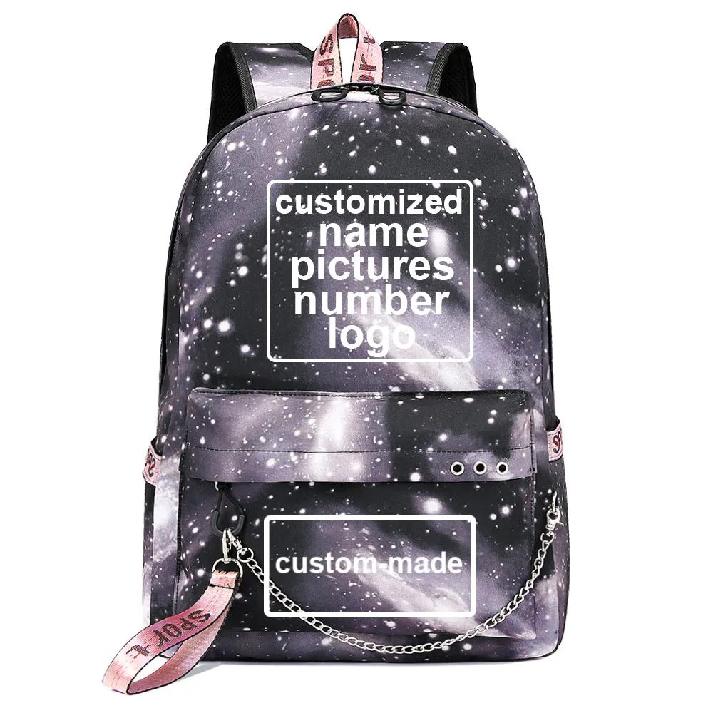 Customized Print DIY Your like Photo or Logo Boy Girl Kids Book Bags Women USB Bagpack Teenagers Men Laptop Travel Backpack