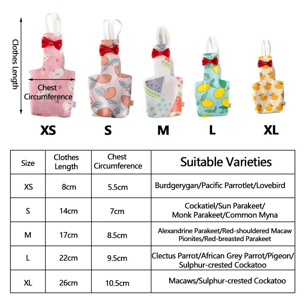 Pielucha dla papug z muszką śliczne kolorowe owoce kwiatowe kakadu gołębie małe średnie duże ptaki kombinezon lotniczy ubrania nadające się do prania