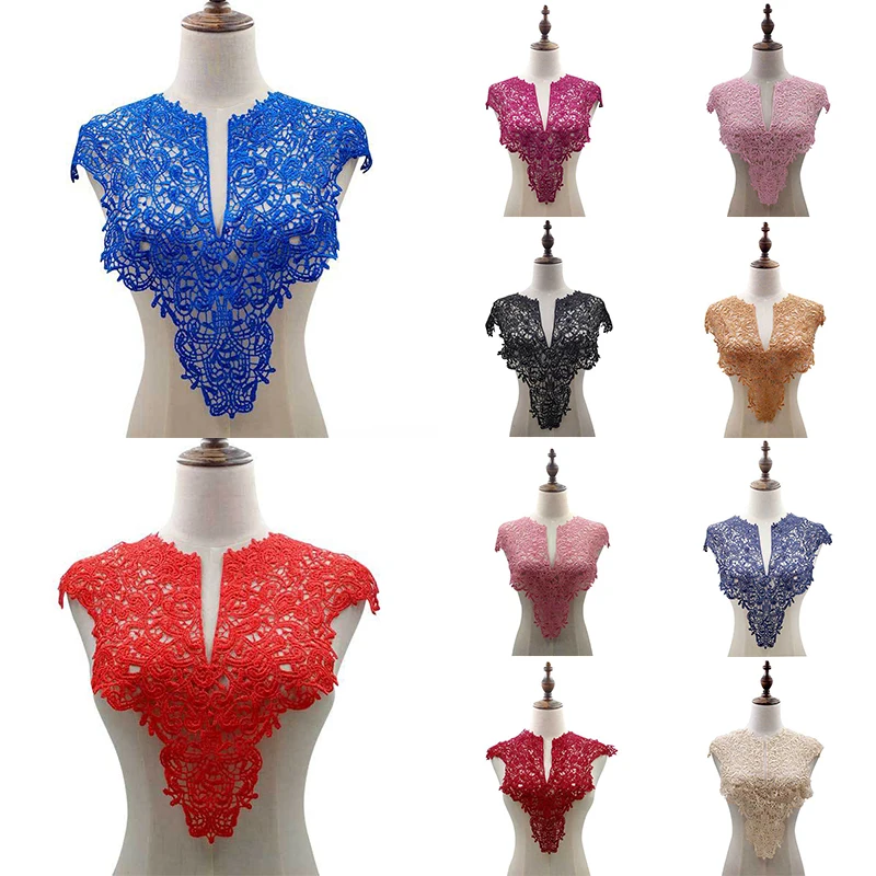 1PC Big V Neck Lace Collar Fabric Polyester DIY handmade Wedding Dress Collar Lace For Sewing Supplies Crafts  12Colors