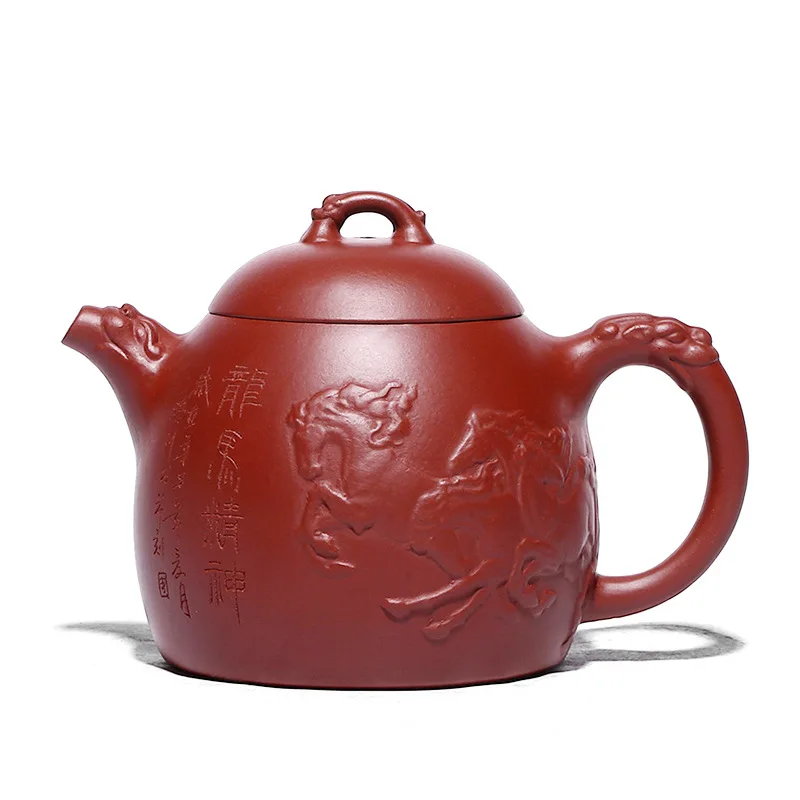 Dahongpao Relief Dragon Horse Spirit Qin Quan Pot Zisha Teapot Yixing Handmade Kung-Fu Teawarepurple Clay Drinkware, Puer