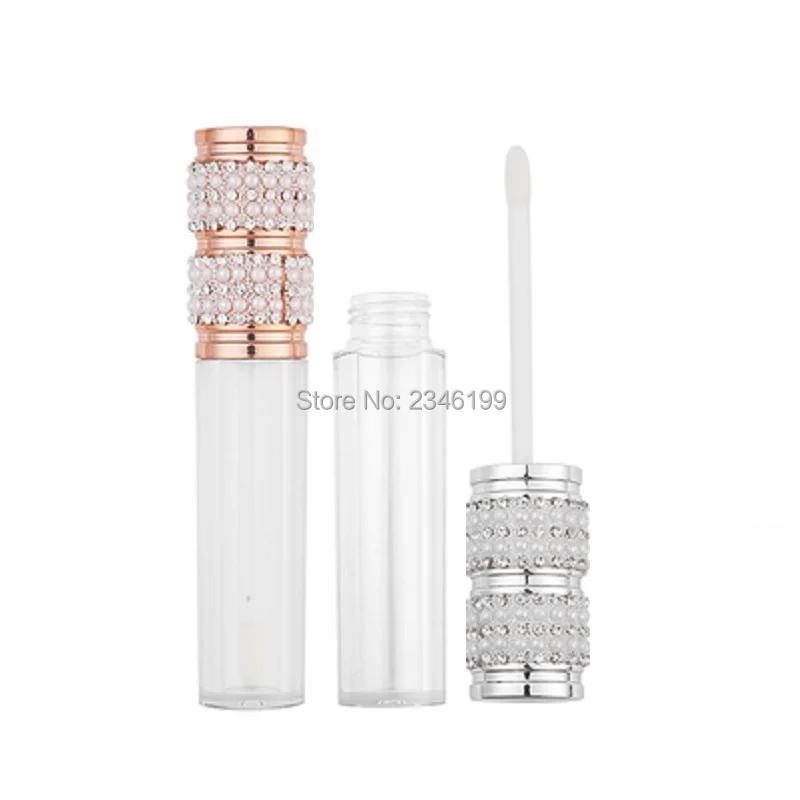 30pcs 5ml Lip Gloss Tube Transparent Empty Round Plastic Cosmetic Lipgloss Refillable Bottles Gold Silver Lid With Rhinestone