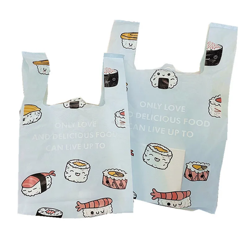 50Pcs Light Blue Sushi Plastic Bag Thickened Flexible Strong  Bento Food Baking Packaging Vest Type Portable Gift Shopping Bags