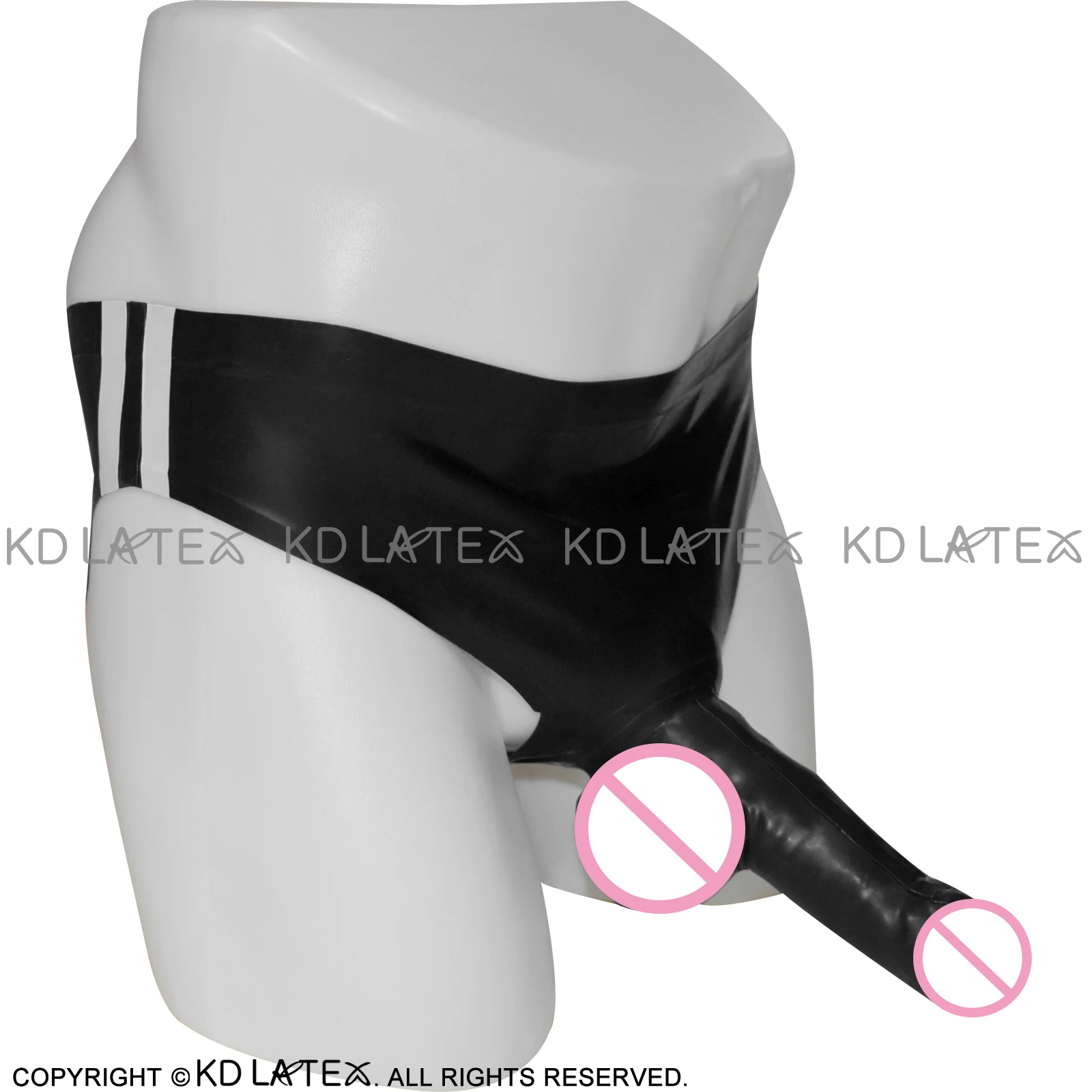 

Black And White Stripes Latex Briefs With Glued Penis Sheath Rubber Underwear Shorts Pants Bottoms DK-0119