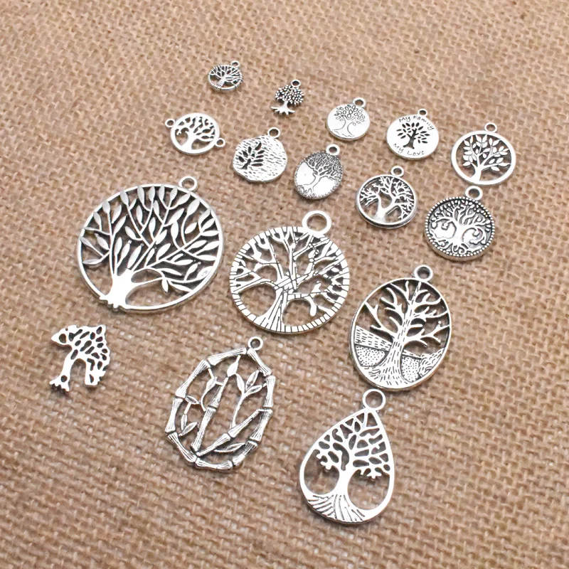 Tibetan Antique Silver Color Tree of life Charm Pendant Jewelry Making Bracelet Accessories Jewelry Findings Handmade 16 styles