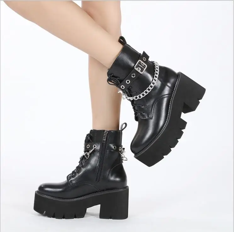 

New Women's Boots Winter Soft Leather Shoes Women's boots leather motorcycle boots Wedges Female Lace Up Platforms Women Shoes