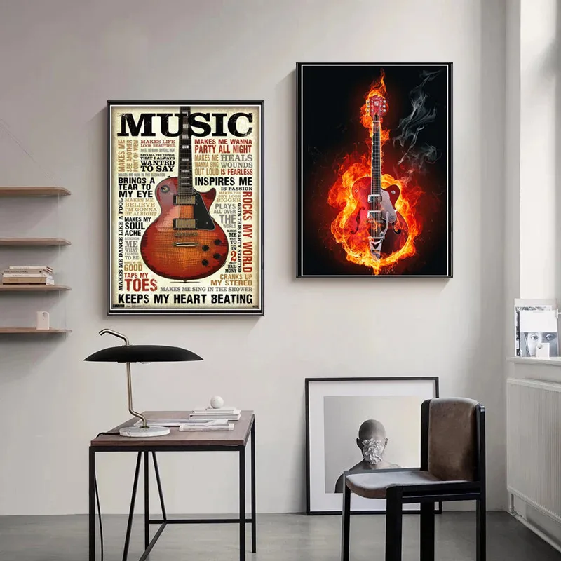 Guitar Wall Pictures Canvas Poster And Prints Modern Musical Instruments Painting For Living Room Bar Home Decor Aesthetic