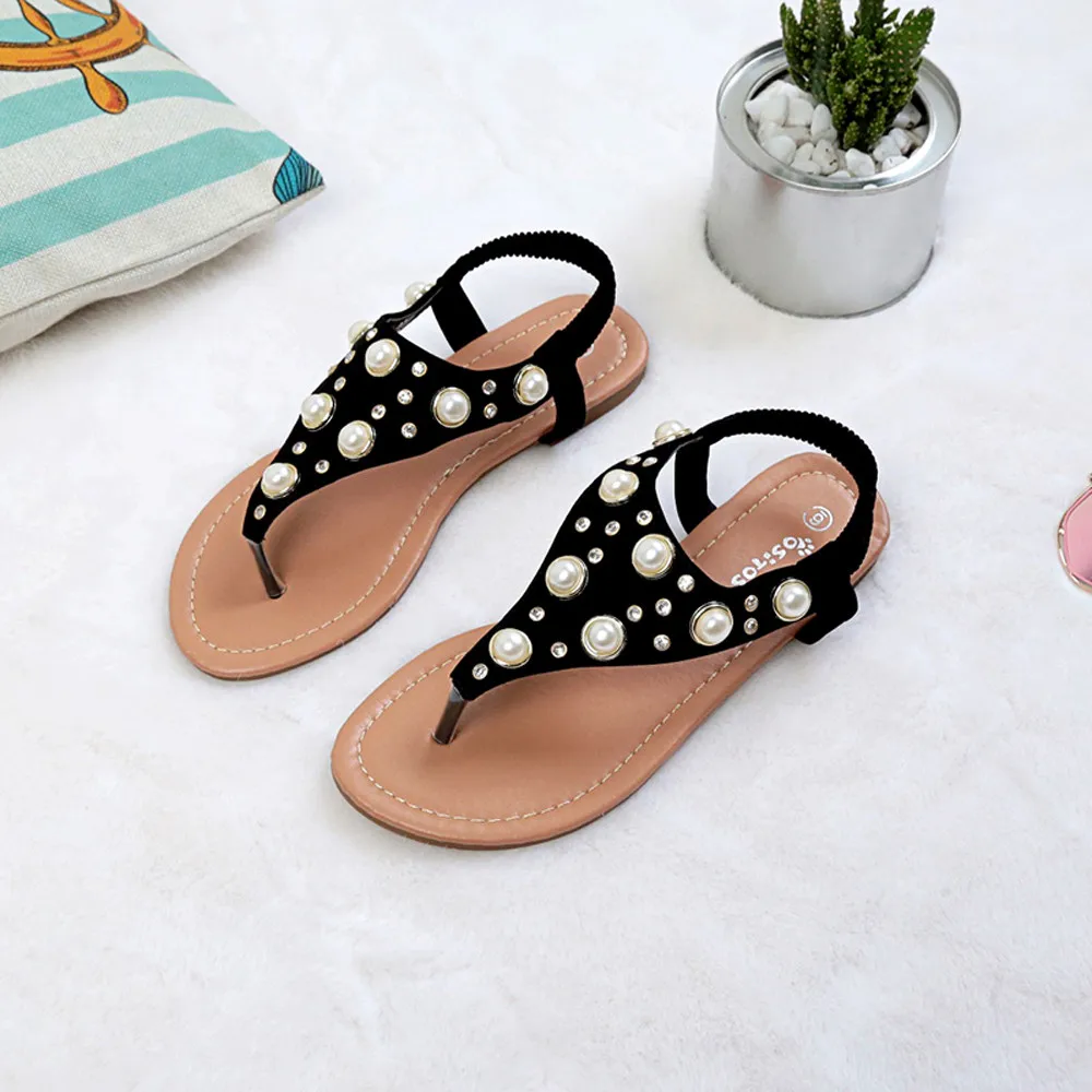 Strap Flat Casual Bohemian Ladies Thong Sandals Diamond Beads Slippers Ankle Slingback Flats Flip Flops Shoes Beach Sandals