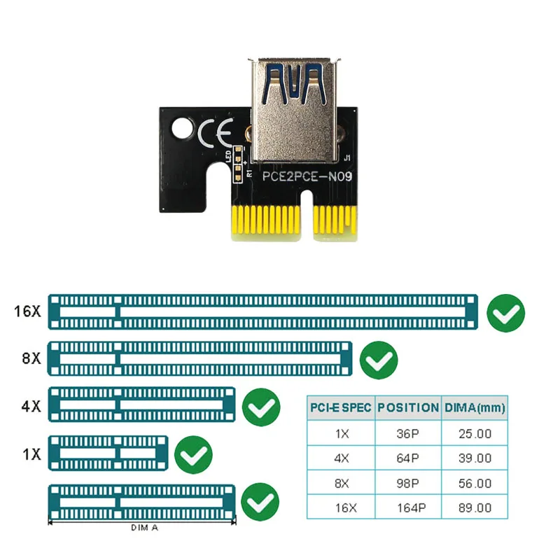 PCIE Riser 009S Plus Cabo Riser PCI Express X16 GPU Riser untuk Kartu Video 6 Pin Daya 60CM Kabel USB 3.0 untuk Penambang Bitcoin Pertambangan