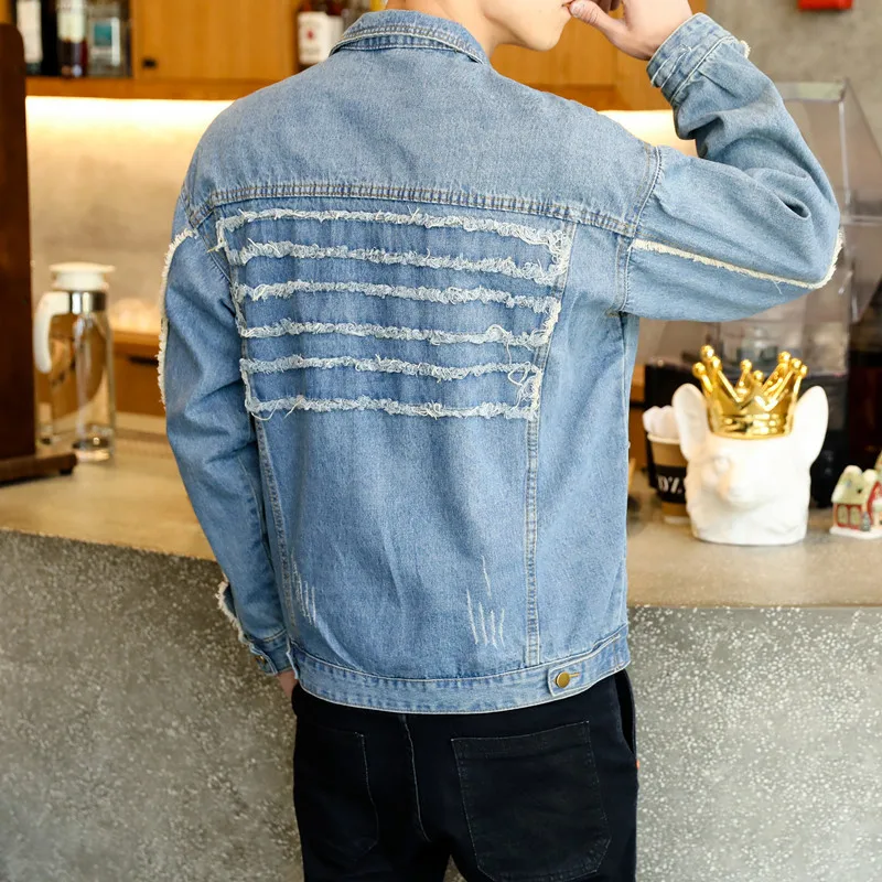 

2021 Men's Jeans Slim Fit MEN'S Jacket Jeans Hooded Coat Ins Street Retro Hip-Hop Fake Two Pairs of Loose Washed Denim Jacket