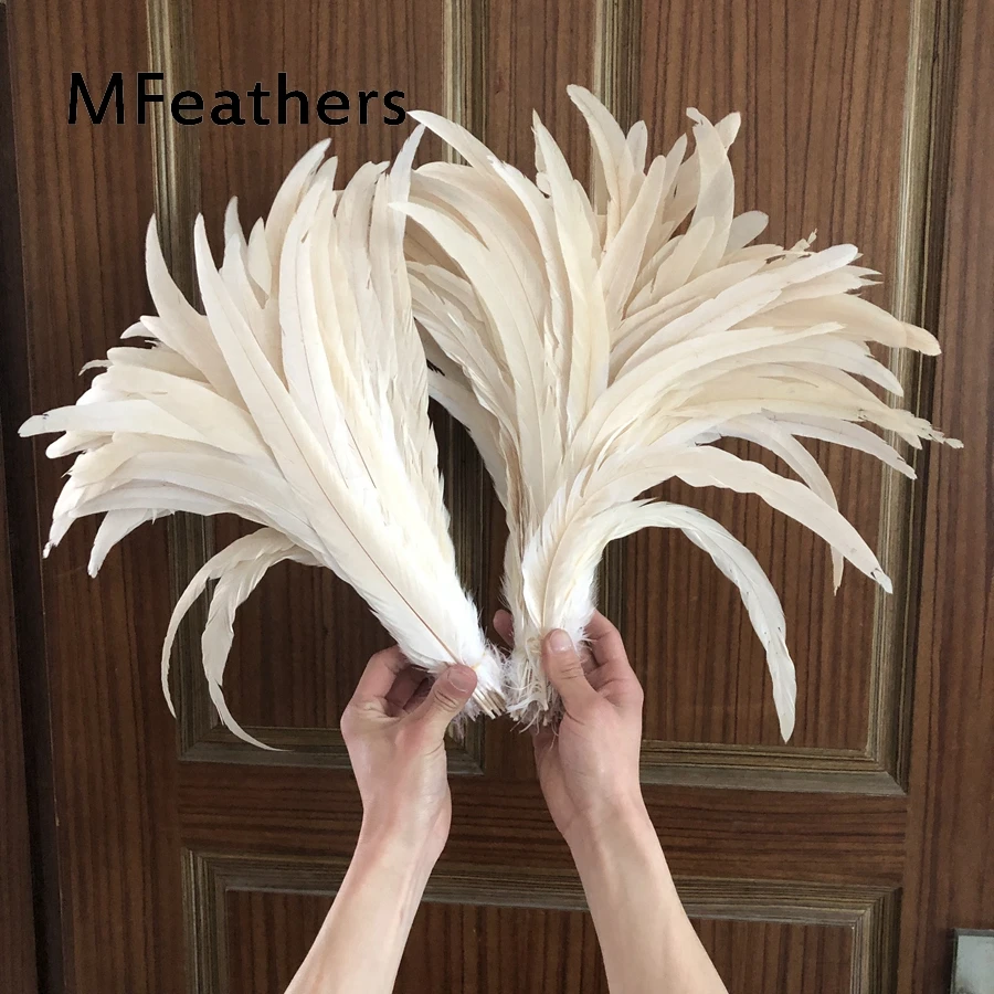 Wholesale 100PCS Raw White / Off White перья для рукоделия Rooster Chicken Feathers Length 25-30CM Cock-Tails Plumes Decorations