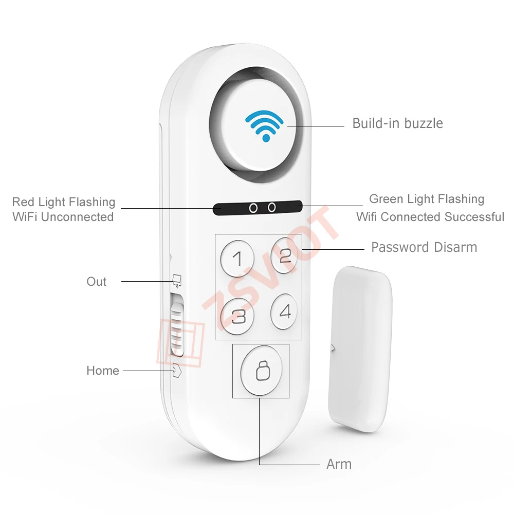 Tuya Smart WiFi Door Sensor Build-in buzzle 120dB WiFi App Notification Alert security alarm support Alexa Google Home Tuay App