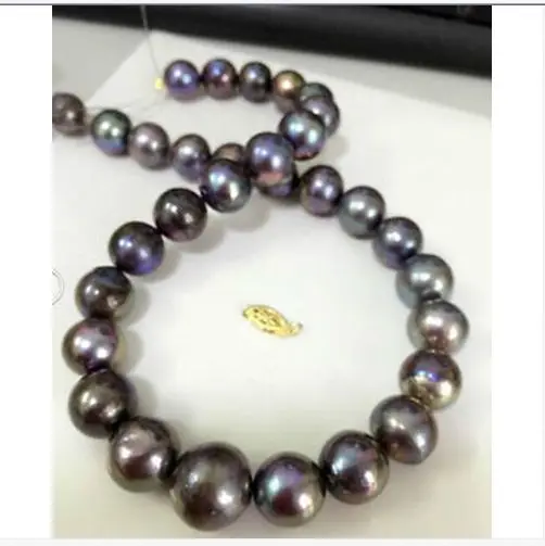 free shipping stunning 11-12 mm round blackred pearl necklace 18inch14k Clasp