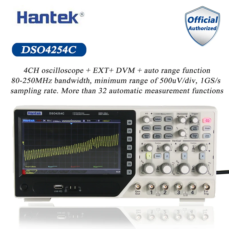 Hantek DSO4254C Digital Storage Oscilloscope 4 Channels 250Mhz LCD PC Portable USB Oscilloscopes +EXT+DVM+Auto range function